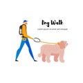 ÃÂ¡artoon style icons of komondor and personal dog-walker with text. Cute hungarian sheepdog. Boy with pet outdoors